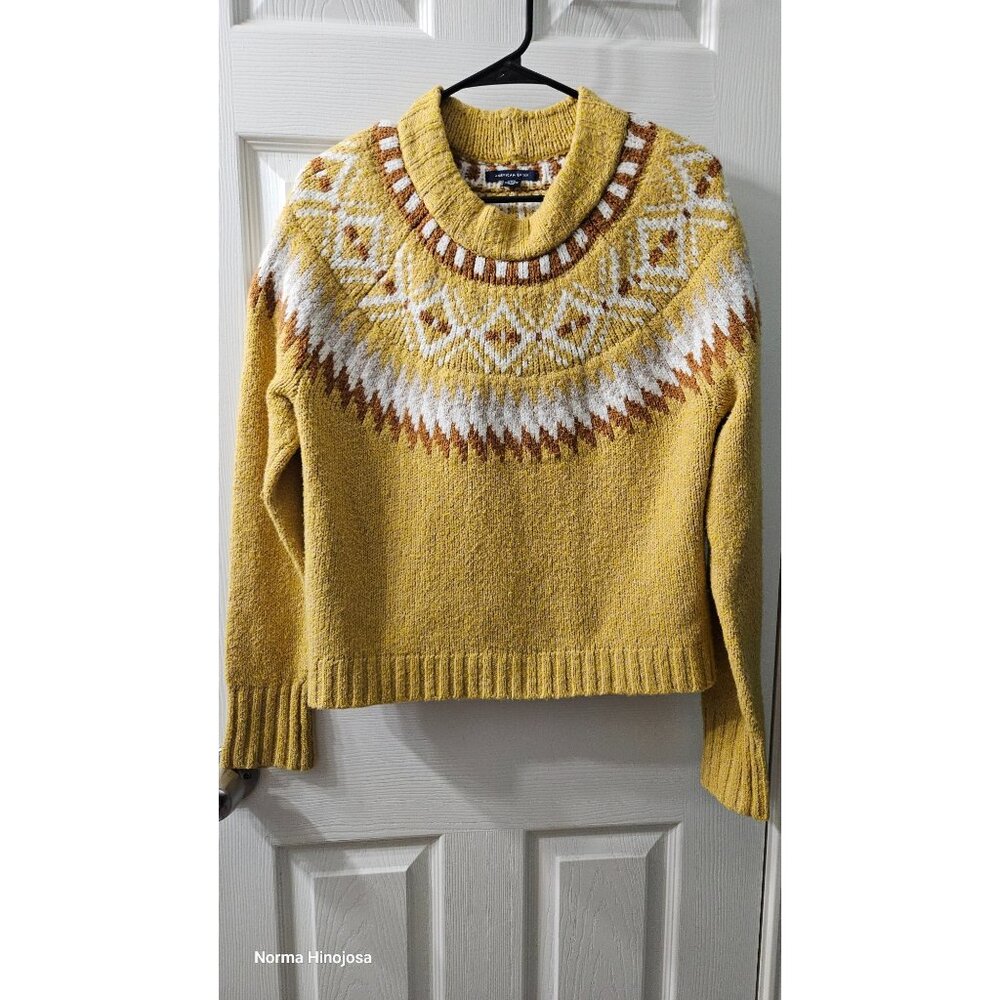 American Eagle Yellow Fair Isle Knit Sweater M/M Acrylic & Cotton Blend